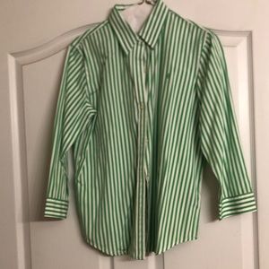 Ralph Lauren 3/4 sleeve green stripe button down, Medium